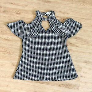 Candie’s Black and white gingham cold shoulder top Women XS